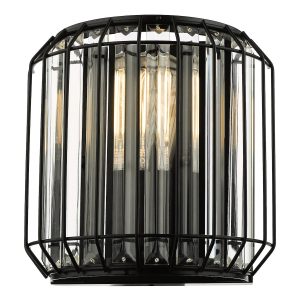 Naeva 2 lamp crystal wall light in satin black on white background lit