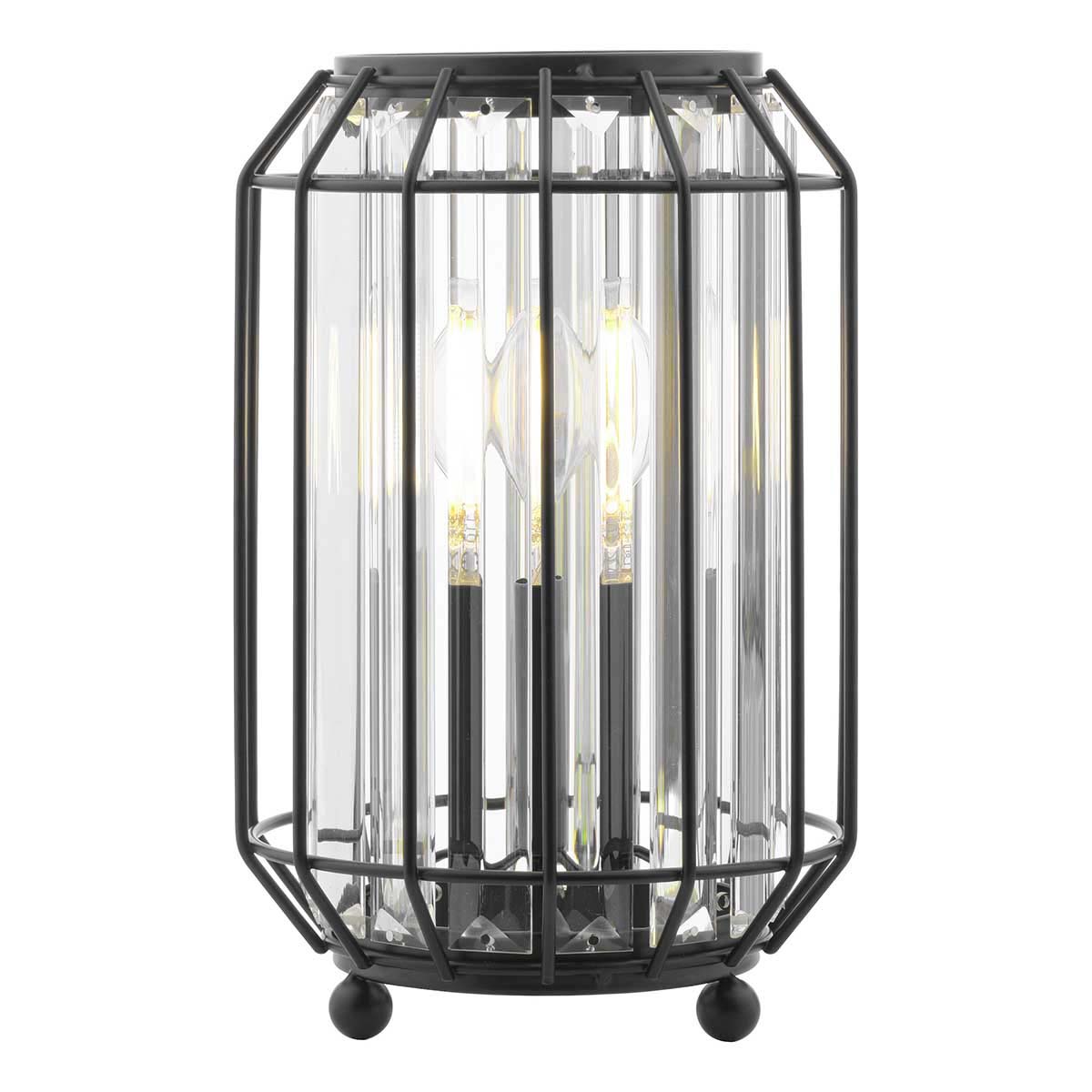 Dar Naeva Stylish Crystal Table Lamp Satin Black Cage