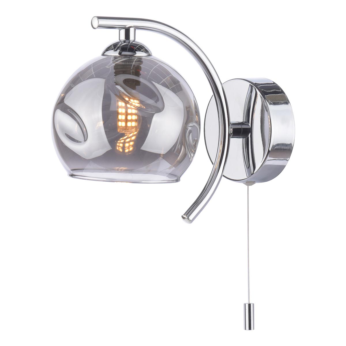 Nakita Switched Wall Light Dimpled Smoked Glass Chrome