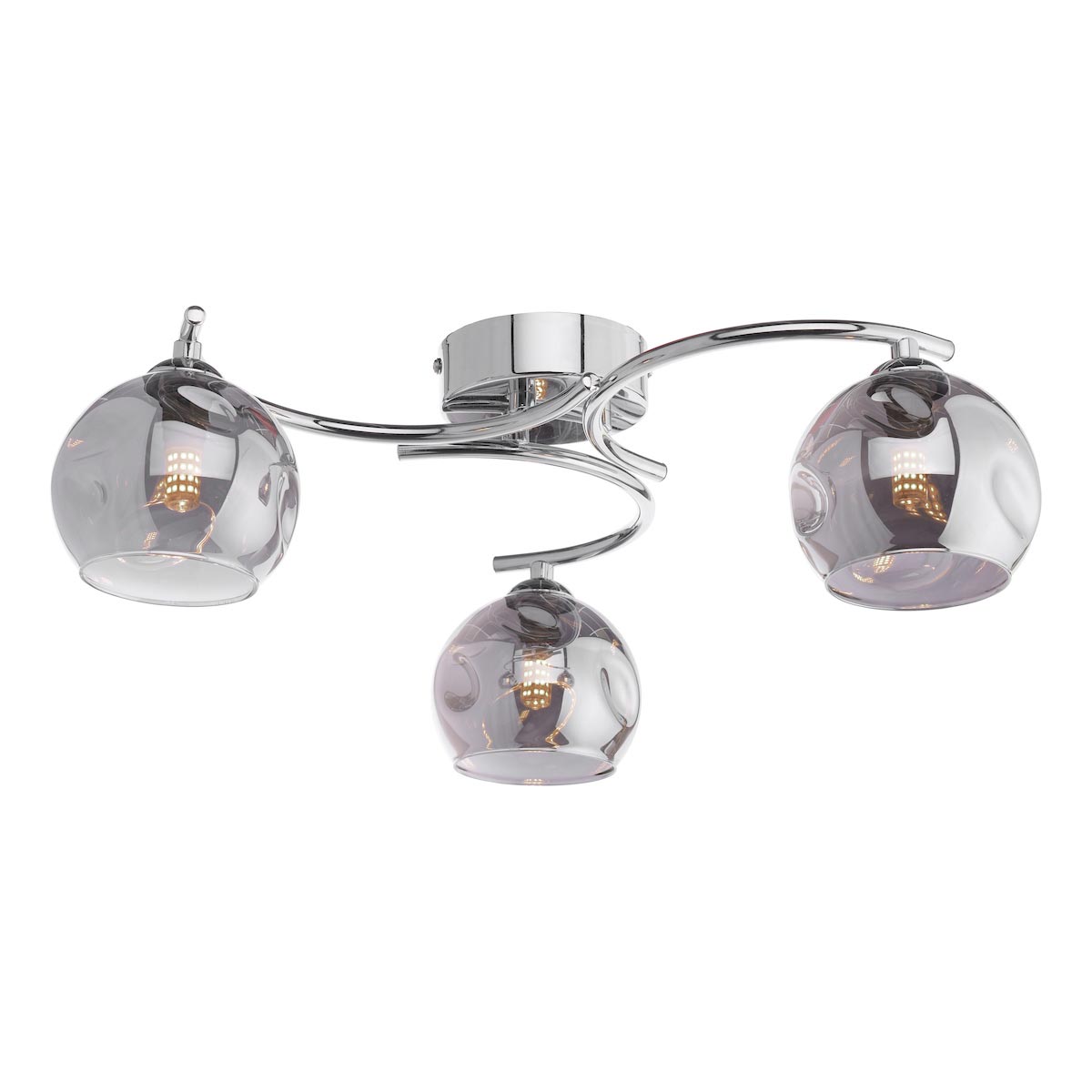 Nakita 3 Arm Flush Ceiling Light Dimpled Smoked Glass Chrome