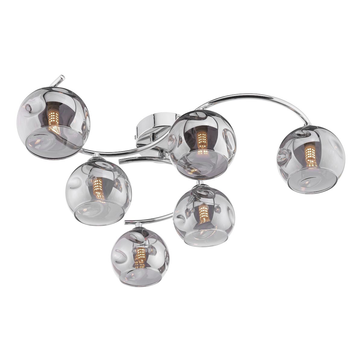 Nakita 6 Light Flush Ceiling Light Dimpled Smoked Glass Chrome