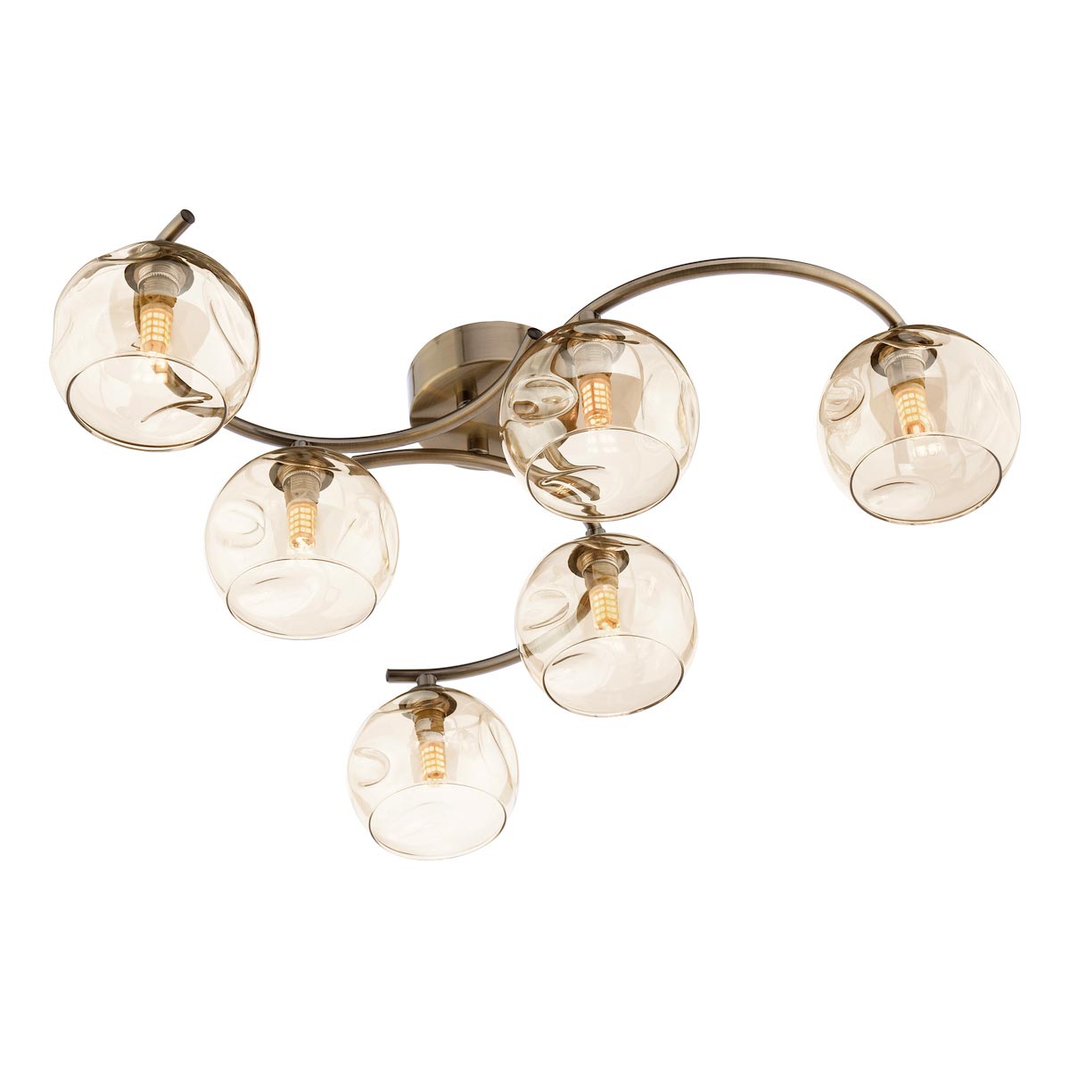 Nakita 6 Light Flush Ceiling Light Champagne Glass Antique Brass