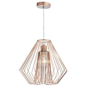Needle easy fit pendant light shade with copper wirework on white background