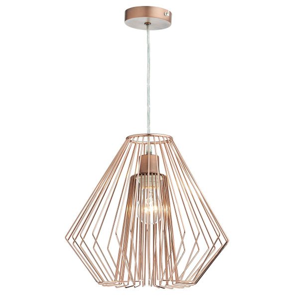 Needle easy fit pendant light shade with copper wirework on white background