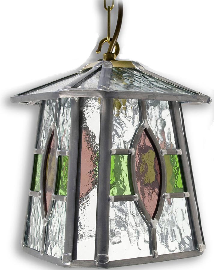 Newquay Green / Rose Stained Glass Hanging Outdoor Porch Lantern
