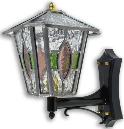 Newquay Green Rose Leaded Glass Upward Outdoor Wall Lantern