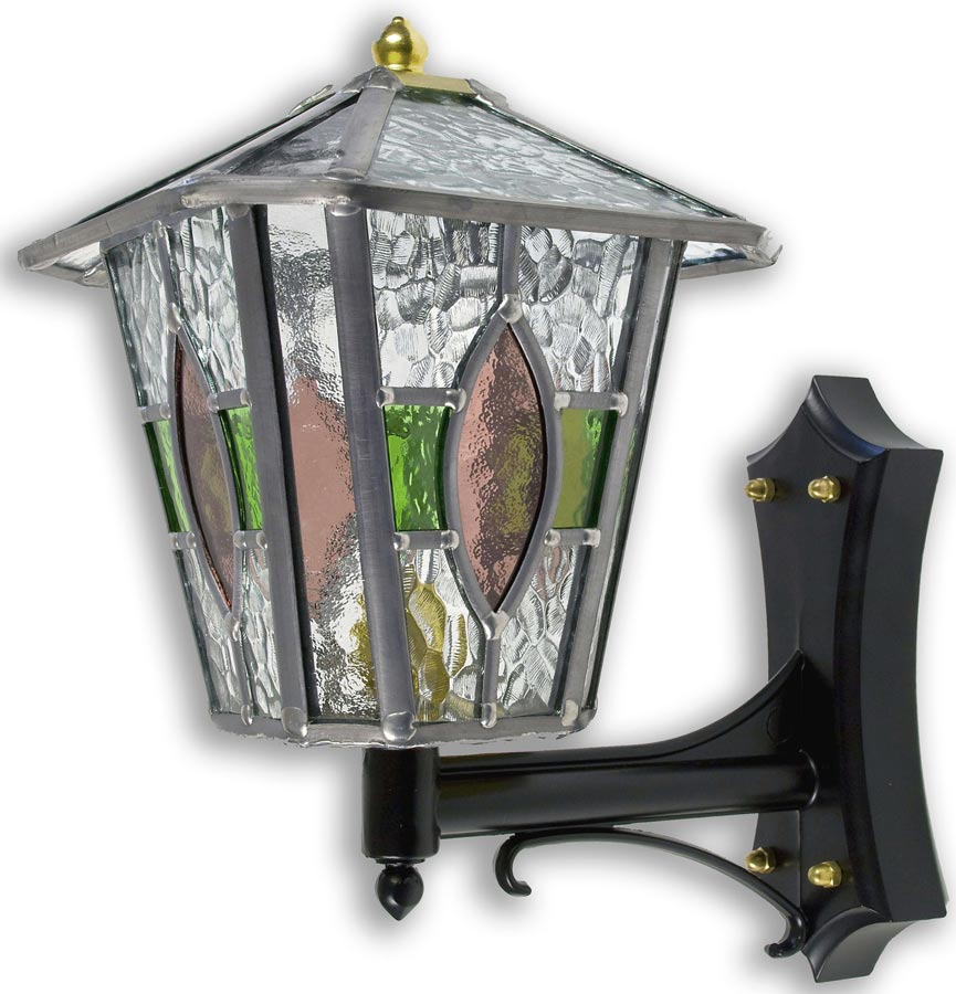 Newquay Green / Rose Leaded Glass Upward Outdoor Wall Lantern