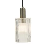 Nikolas 1 Light Pendant Antique Chrome Ribbed Cylinder Glass