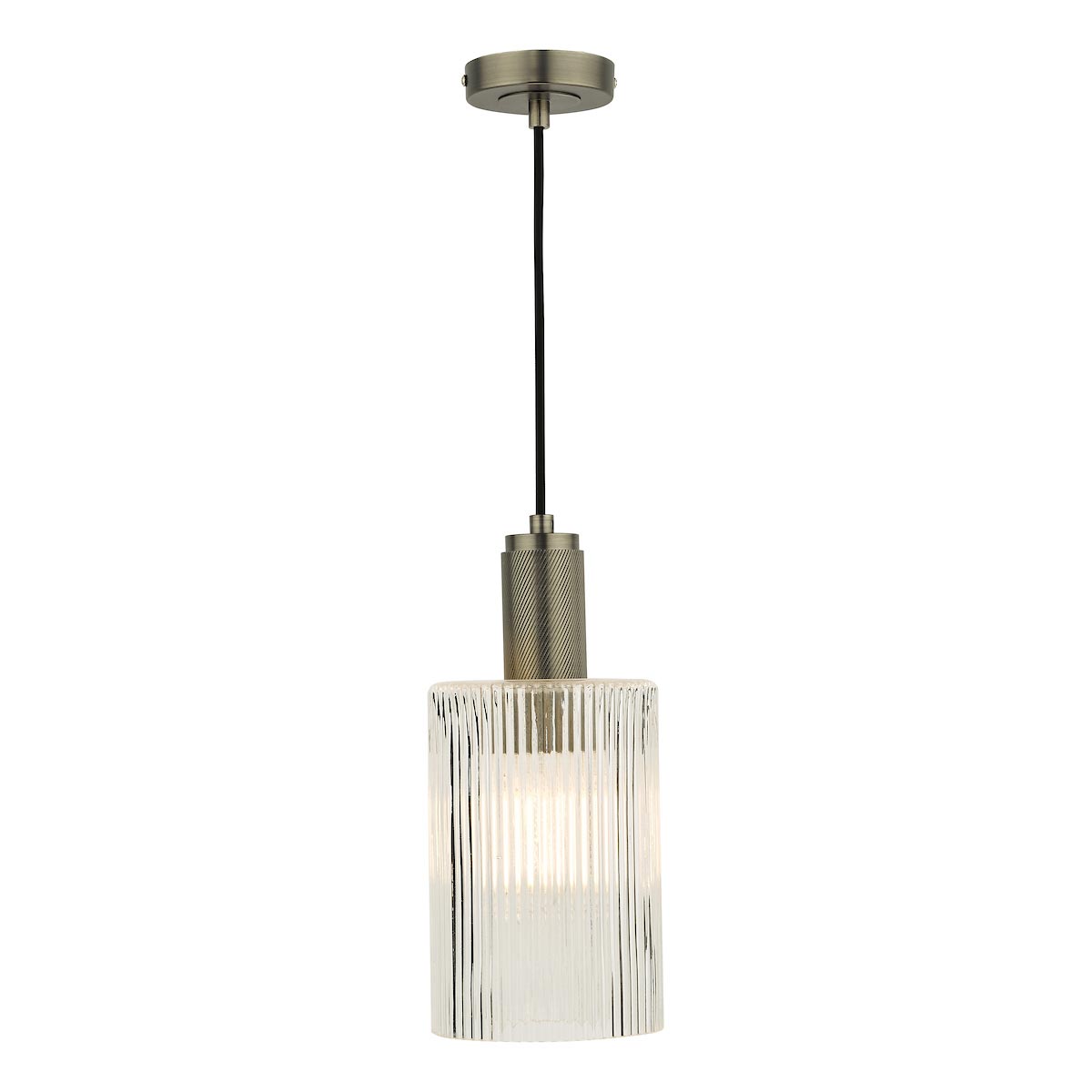 Nikolas 1 Light Pendant Antique Chrome Ribbed Cylinder Glass
