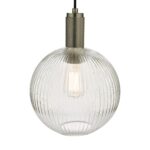 Nikolas 1 Light Pendant Antique Chrome Ribbed Glass Globe