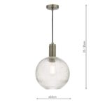 Nikolas 1 Light Pendant Antique Chrome Ribbed Glass Globe