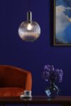 Nikolas 1 Light Pendant Antique Chrome Ribbed Glass Globe