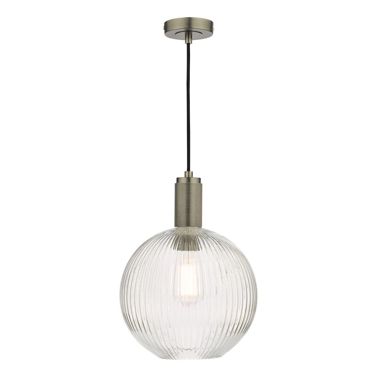 Nikolas 1 Light Pendant Antique Chrome Ribbed Glass Globe