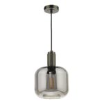 Nikolas 1 Light Pendant Antique Chrome Smoked Glass Shade