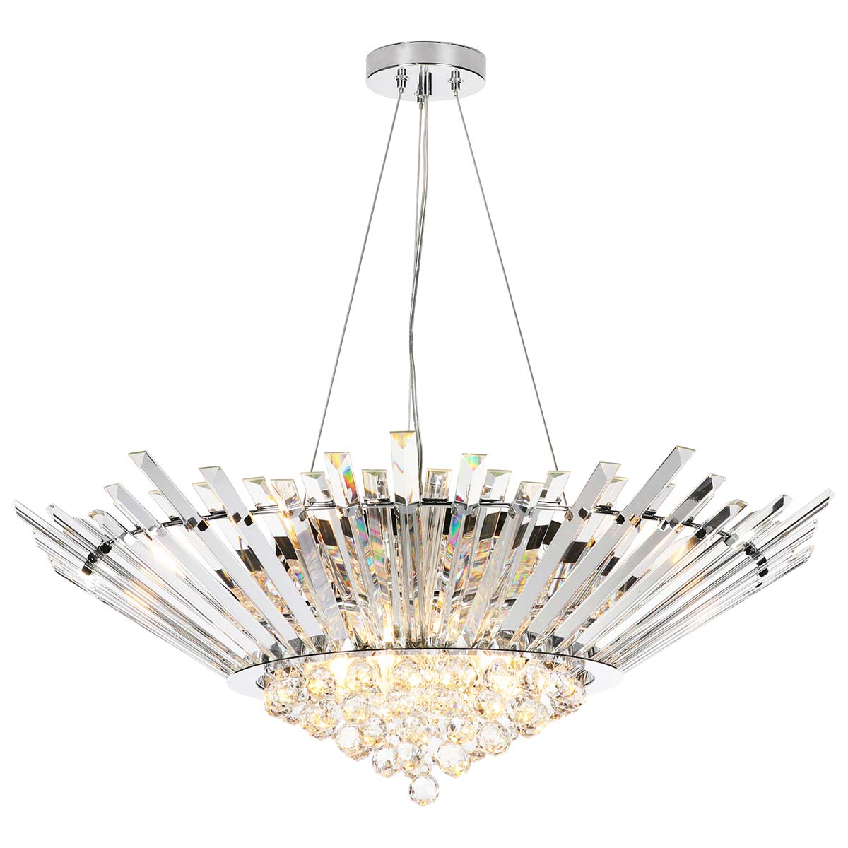 Dar Nimbus 9 Light Art Deco Crystal Chandelier Polished Chrome