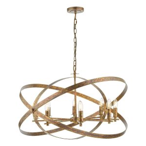 Nitya 8 light industrial style large chandelier in mottled copper on white background