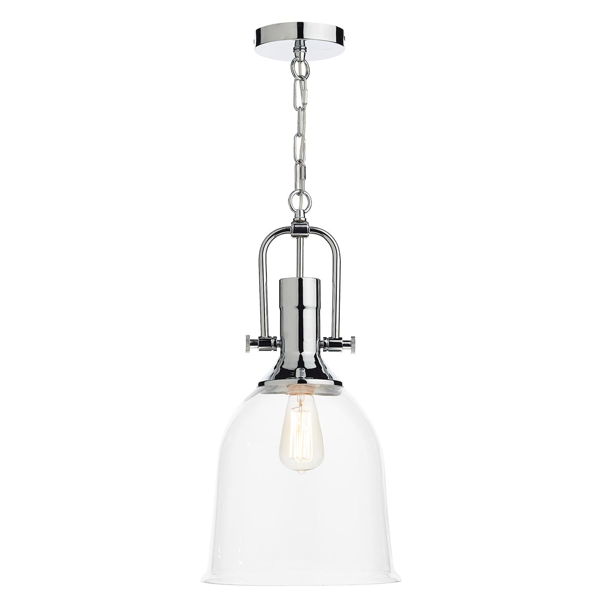 Dar Nolan Single Light Kitchen Pendant Chrome Clear Glass