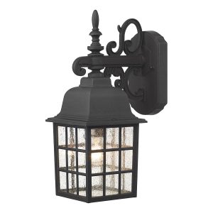 Norfolk black outdoor wall lantern with rippled glass panels on white background
