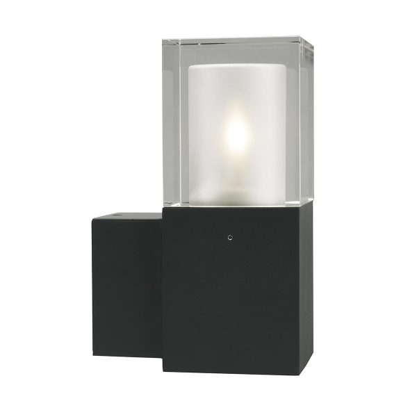 Arendal 1 lamp aluminium outdoor wall light in black with crystal glass shade