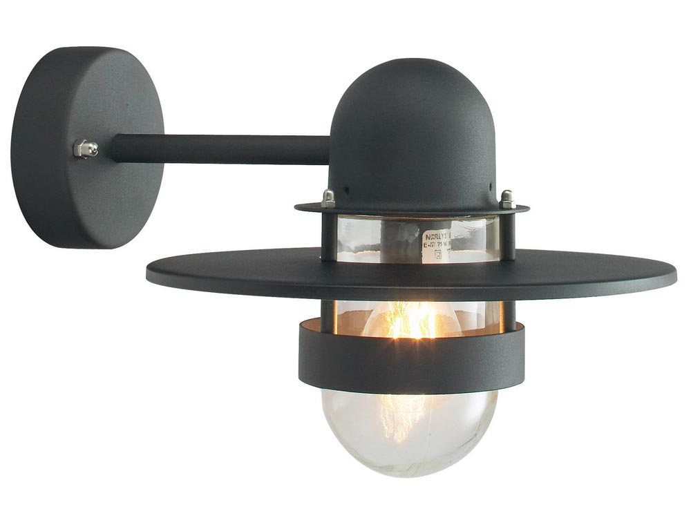 Norlys Bergen 1 Lamp Outdoor Wall Light Black Art Deco Style IP55