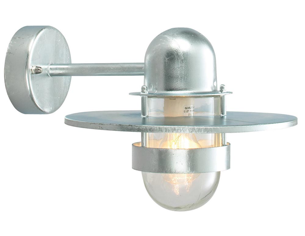 Norlys Bergen 1 Lamp Outdoor Wall Light Galvanised Art Deco Style IP55