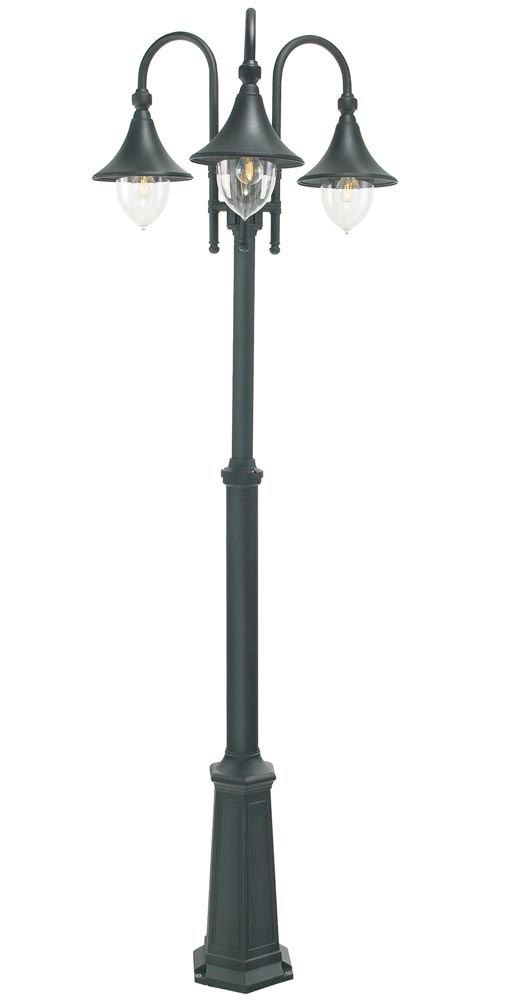 Norlys Firenze 3 Lantern Outdoor Lamp Post Black F7 BLACK