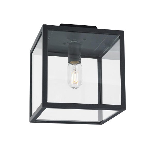 Lofoten matt black 1 light flush porch lantern with clear glass main image