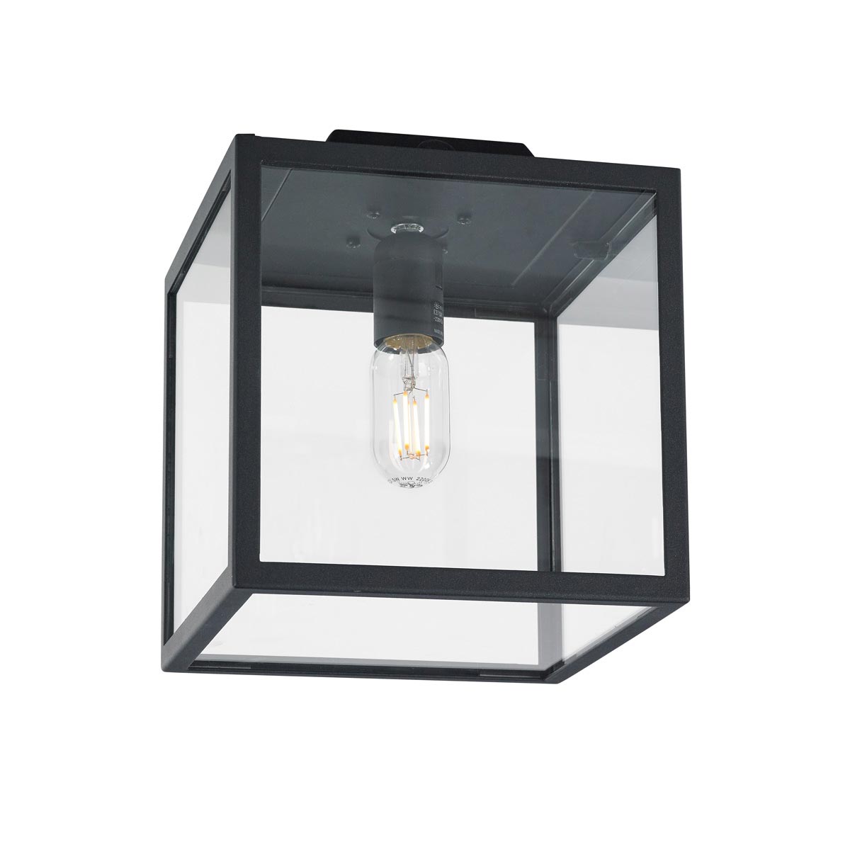 Norlys Lofoten Matt Black 1 Light Flush Outdoor Porch Lantern Clear Glass