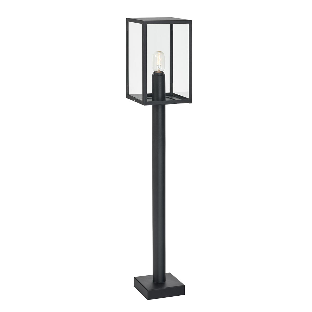 Norlys Lofoten Matt Black 1 Light Outdoor Pillar Lantern Clear Glass IP44