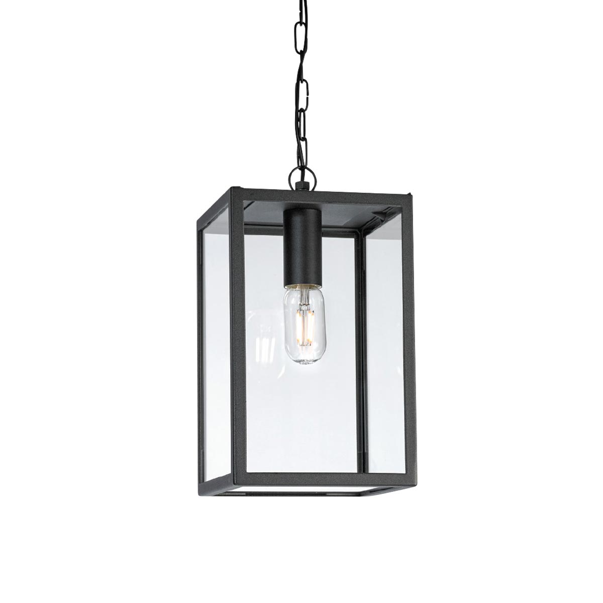 Lofoten Matt Black 1 Light Hanging Outdoor Porch Lantern Clear Glass