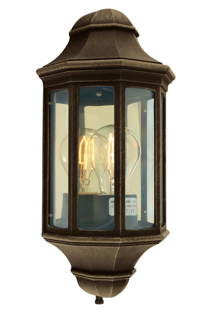 Norlys Malaga Small Flush Outdoor Wall Lantern Black & Gold