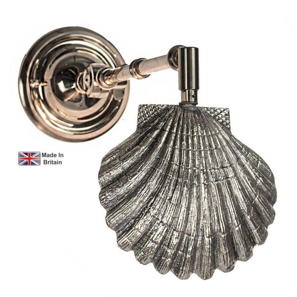 Oyster adjustable bedroom wall light in polished nickel on white background