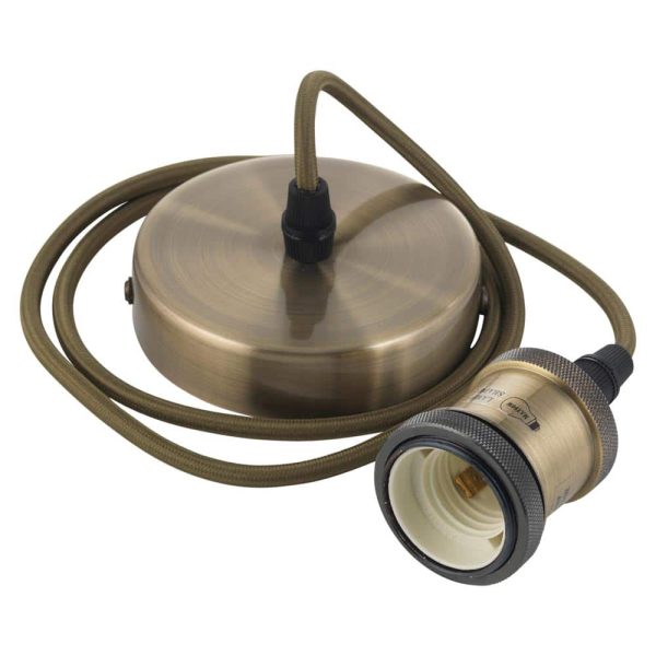 Pendant Light Cord Set E27 Shade Ring Antique Brass