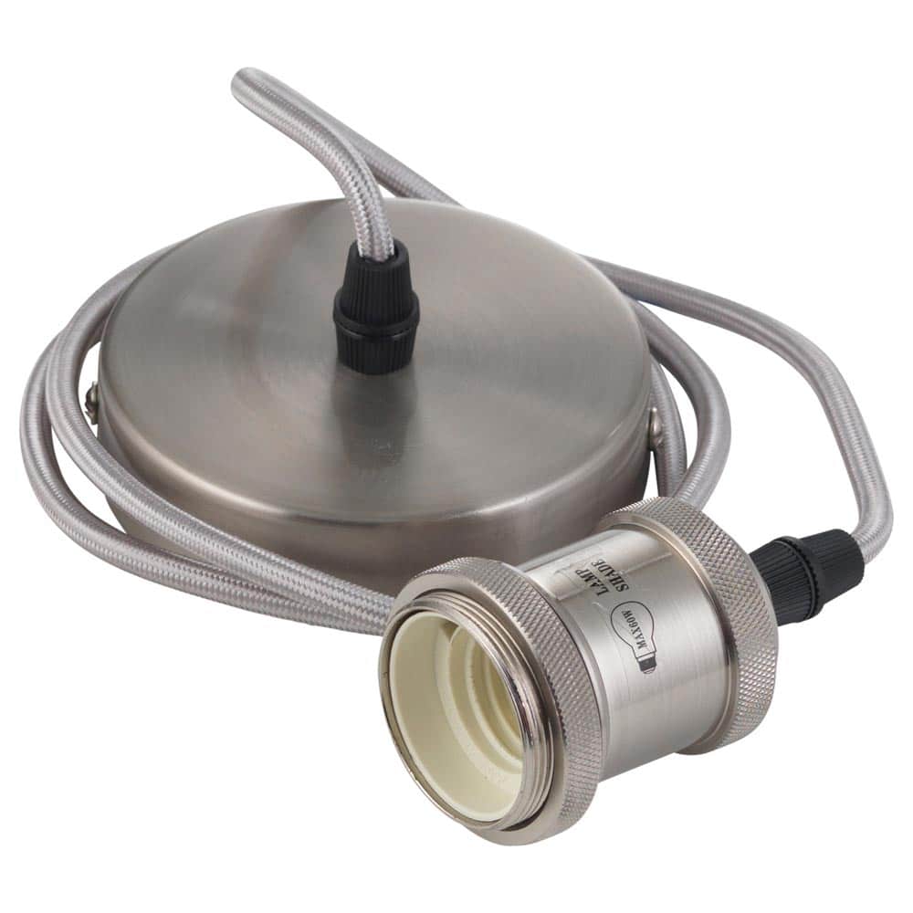 Pendant light cord set with E27 shade ring in antique brass main image