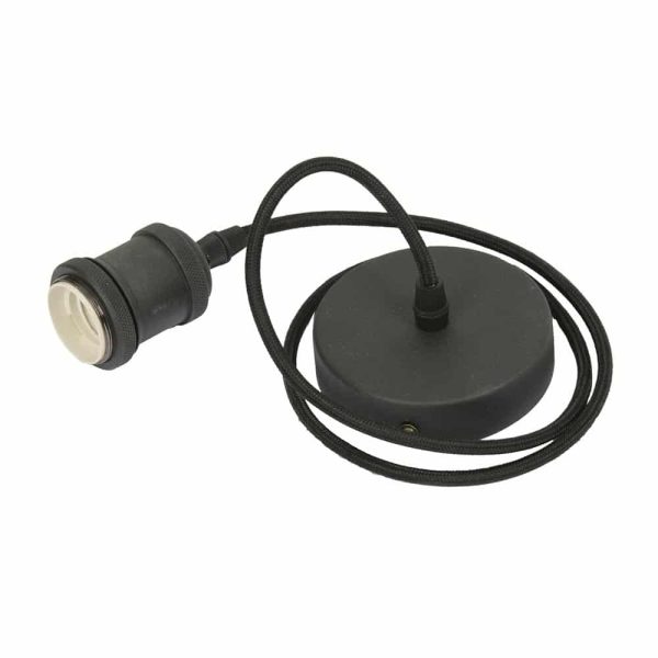 Pendant light cord set with E27 shade ring in matte black main image