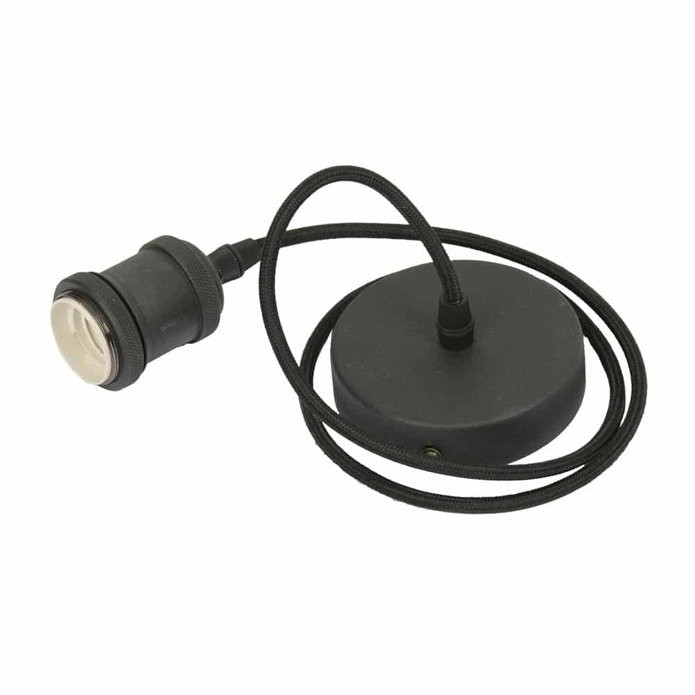Pendant light cord set with E27 shade ring in matte black main image