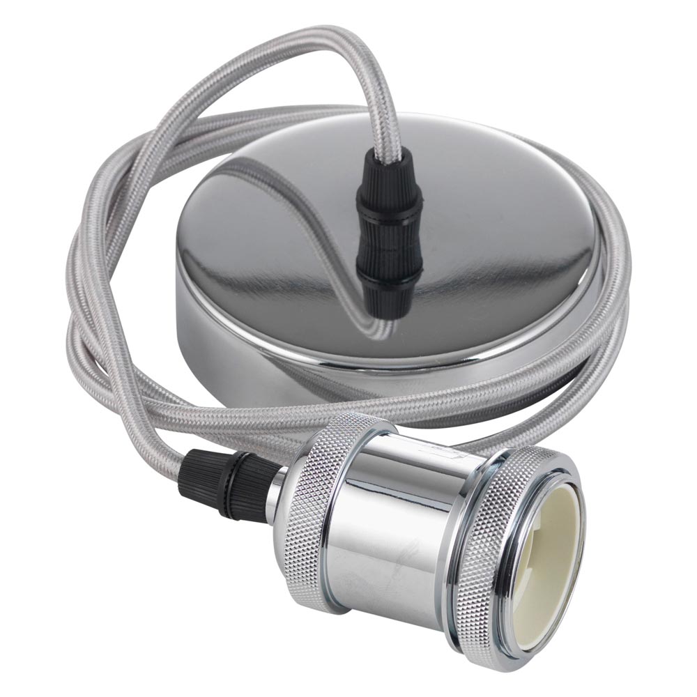 Pendant Light Cord Set E27 Shade Ring Polished Chrome