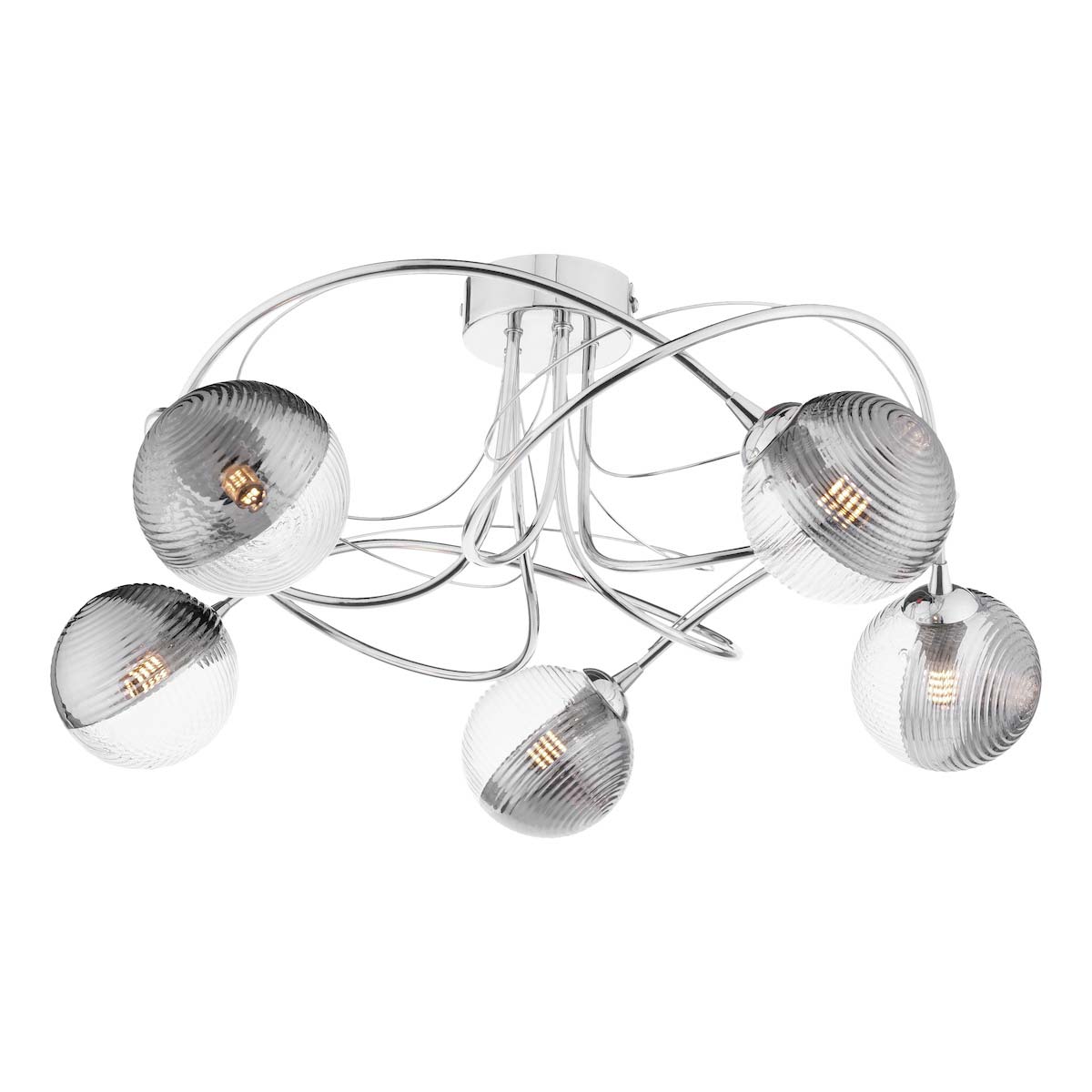 Dar Onawa 5 Light Semi Flush Chrome Clear / Smoked Ribbed Glass