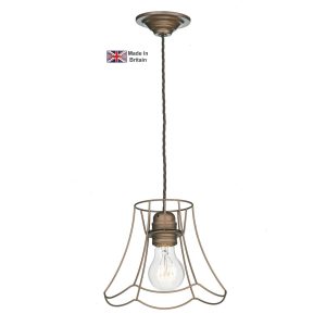 Oregon small single shabby chic pendant light in bronze on white background