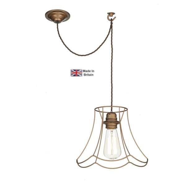 Oregon large single shabby chic pendant light in bronze shown with hook on white background