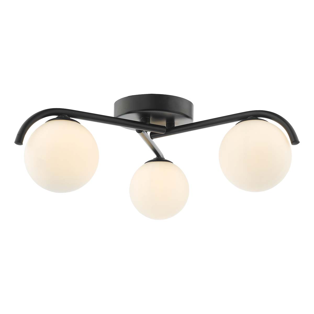 Dar Orlena 3 Arm Flush Ceiling Light Matt Black Opal Glass