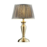 Medium Oslo Classic 1 Light Table Lamp Antique Brass Grey Silk Shade