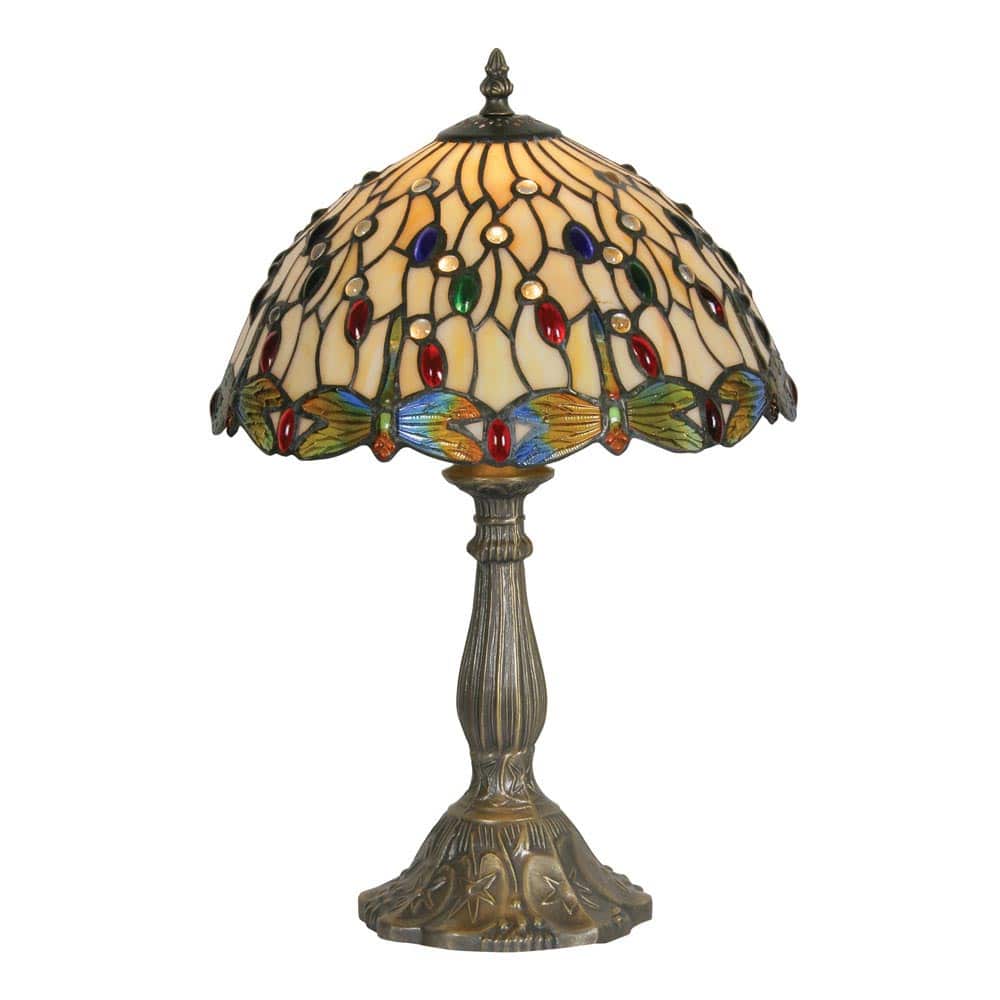 Dragonfly II 1 Light Tiffany Table Lamp Multi Coloured Glass