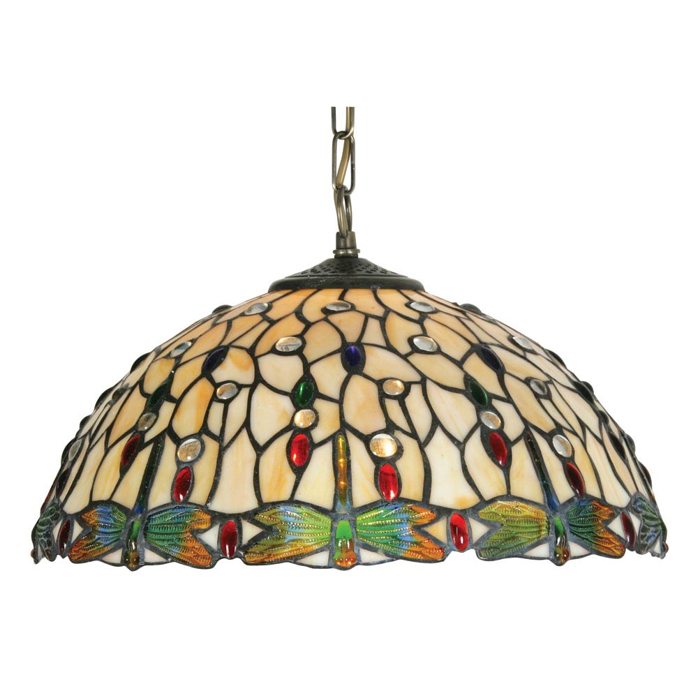 Dragonfly II Tiffany Pendant Light Multi Coloured Glass