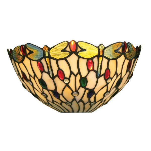 Dragonfly II Tiffany Style Wall Light Multi Coloured Glass
