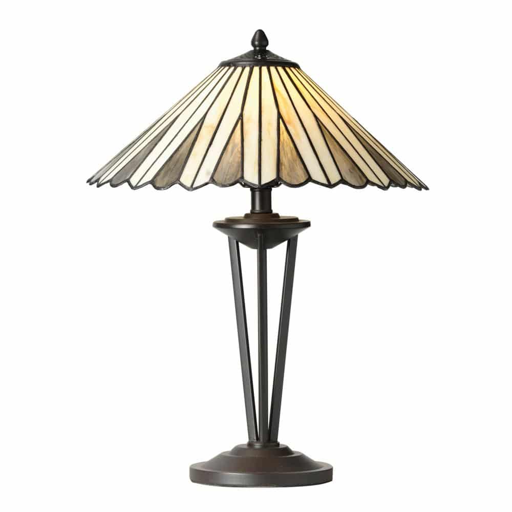 Regan Large Art Deco Style Tiffany Table Lamp Cream / Amber