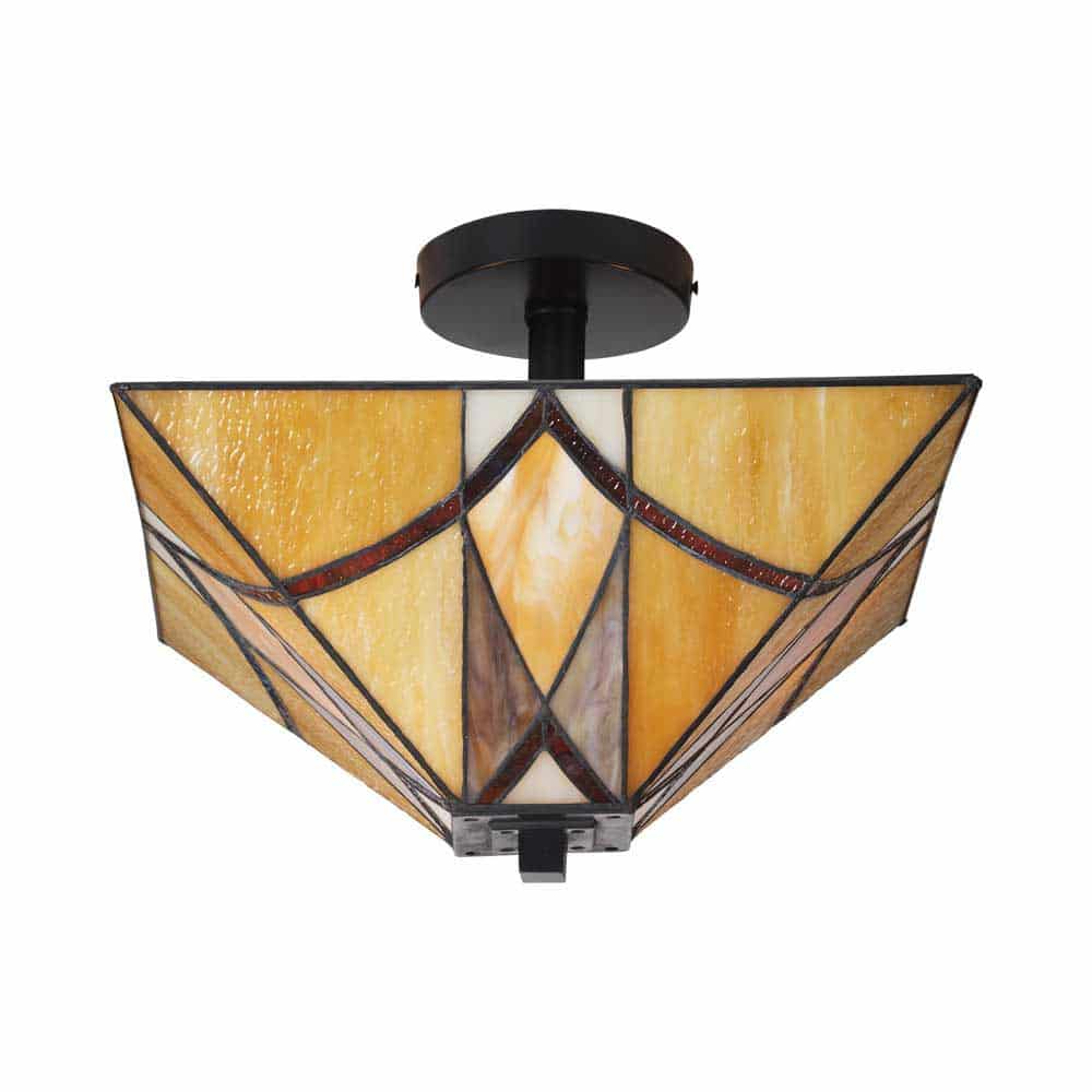 Portia Art Nouveau Flush Tiffany Ceiling Light Amber / Red