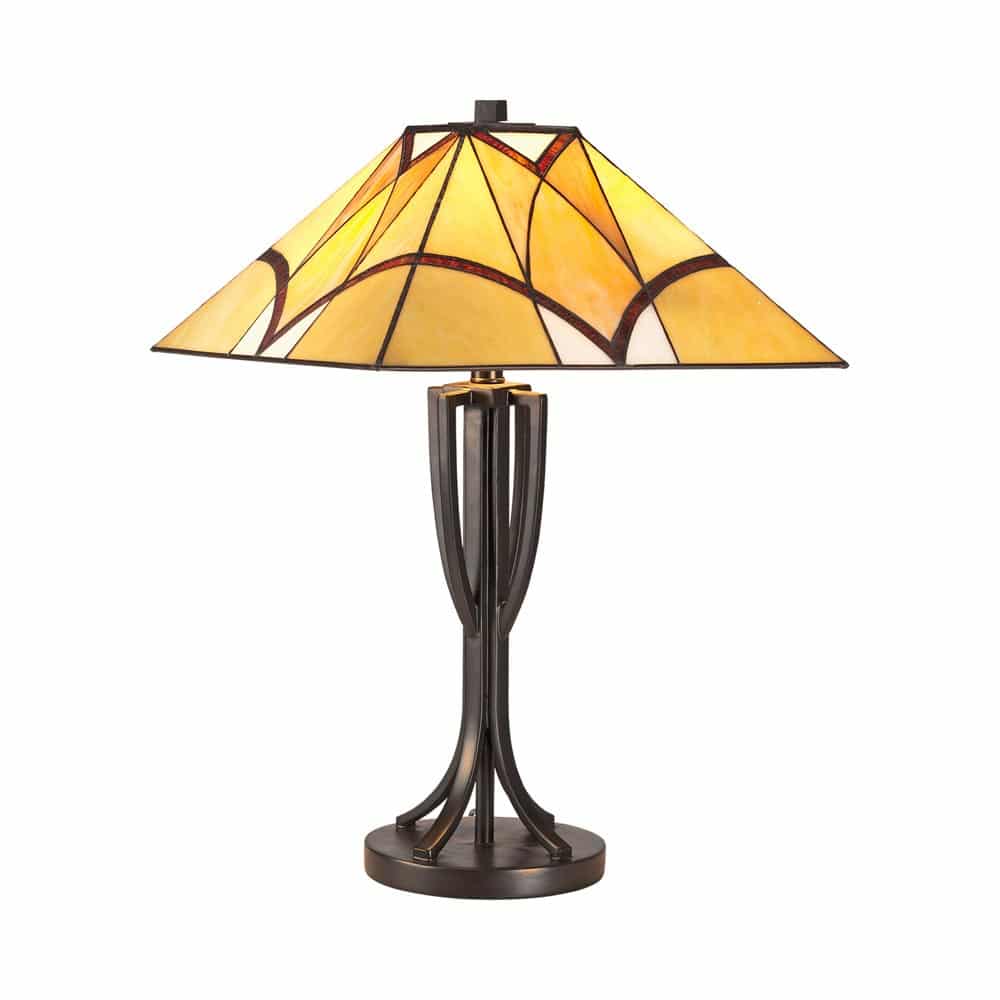 Portia Large Art Nouveau Tiffany Table Lamp Amber / Red