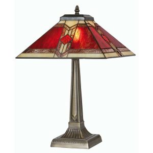 Aztec Art Deco style large Tiffany table lamp in shades of red and amber main image