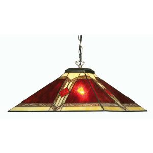 Aztec Art Deco style large Tiffany pendant light in shades of red and amber main image